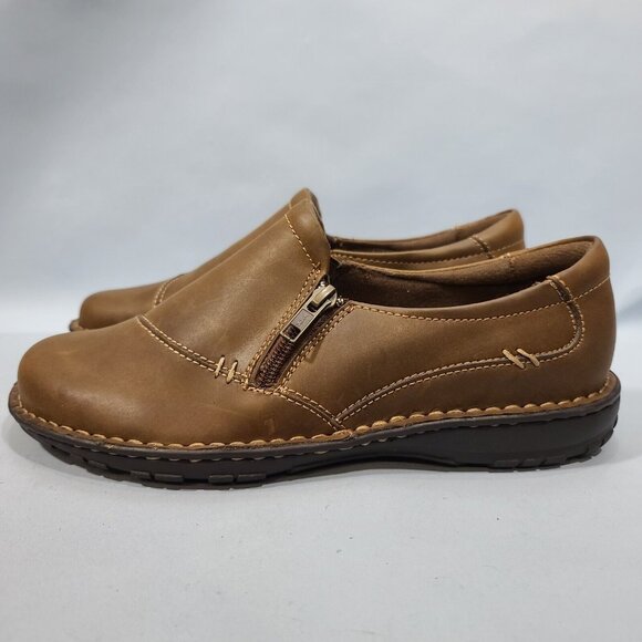 Bass Brock Side Zip Brown Leather Loafers Womens Size 9W 0201-3065 NWOB 2015 - Picture 2 of 9